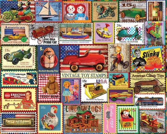 White Mountain Puzzles: Vintage Toy Stamps (1000 Piece Jigsaw)