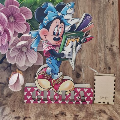 Lampada legno con fili di luce LED a pila con testo personalizzato