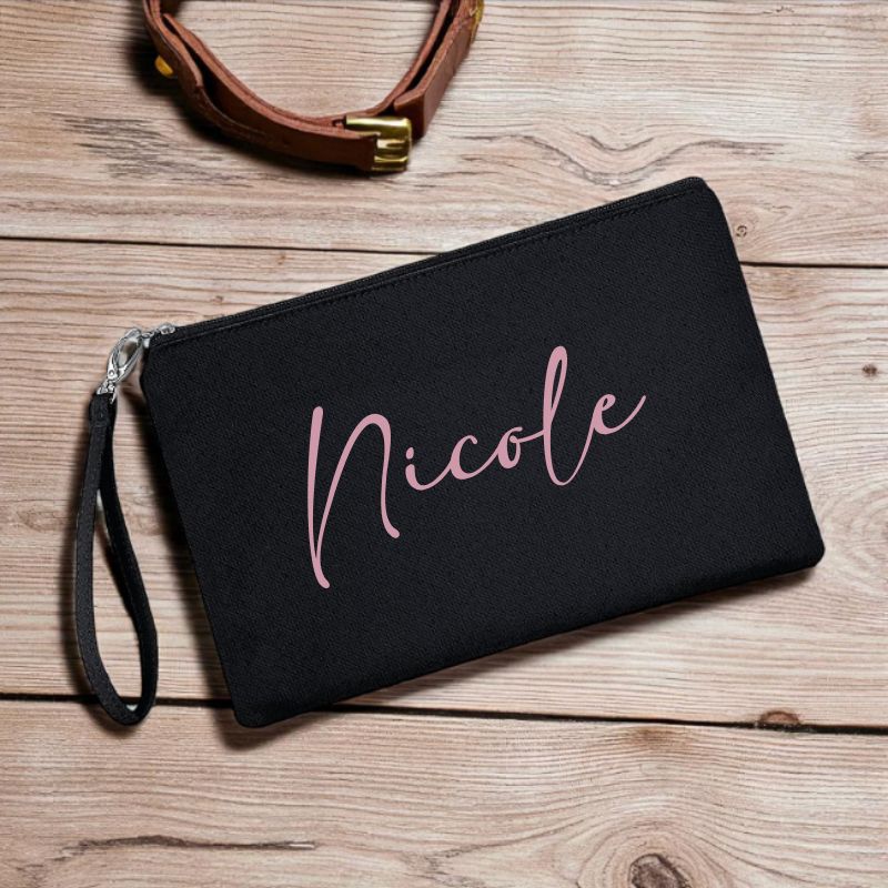 Pochette Personalizzata con nome o frase, Colore Pochette: Nero, Con passamaneria (+ 5€): No