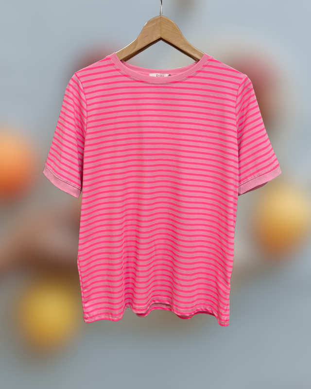 CAMISETA RAYAS FLÚOR PINK