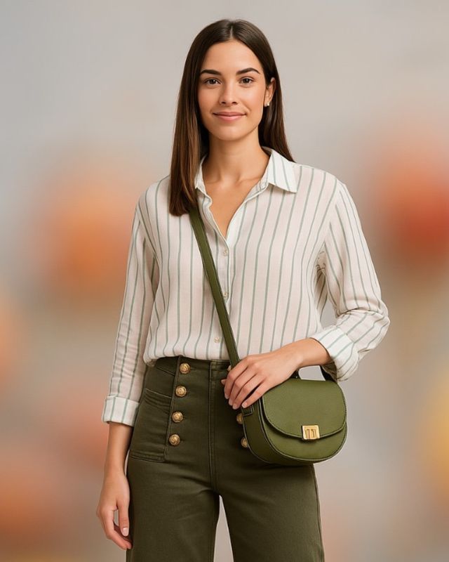 BOLSO BANDOLERA DE PIEL VERDE KHAKI