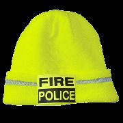 Neon Yellow Fire Police Beanie with Reflective Patch