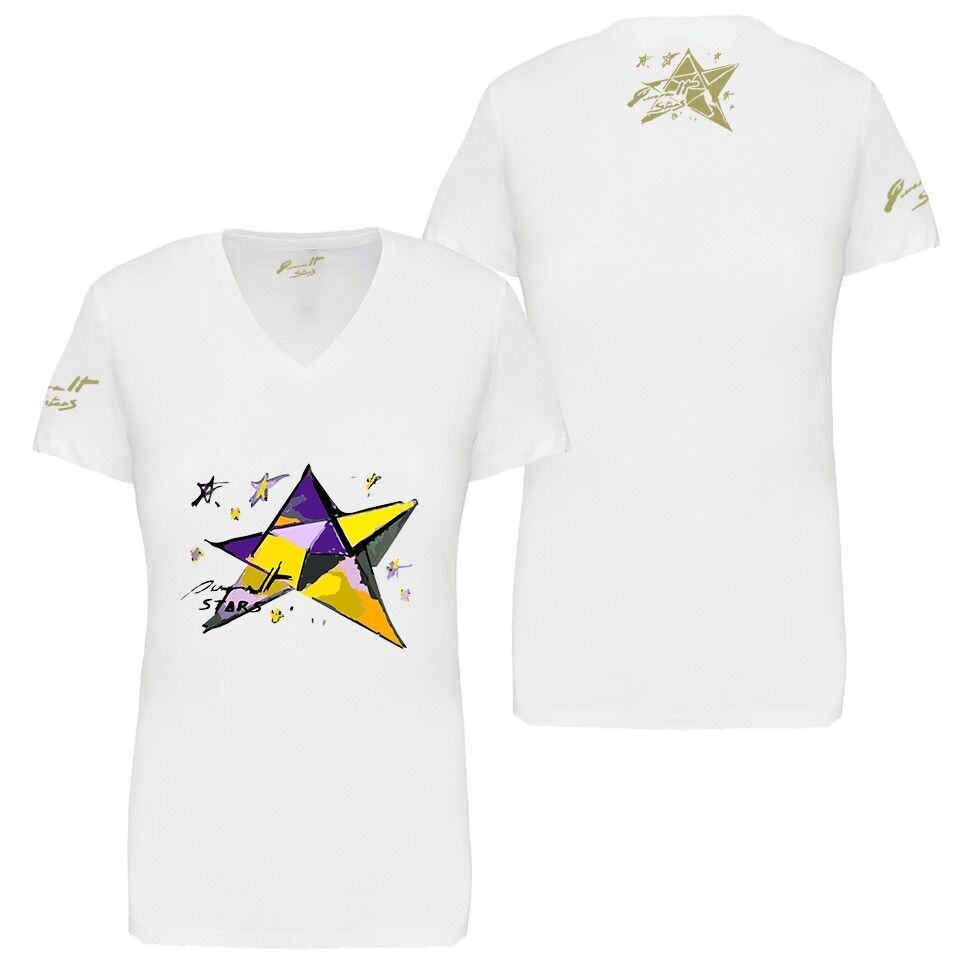 CAMISETA ESTRELLA AMARILLA Y MALVA DELANTE