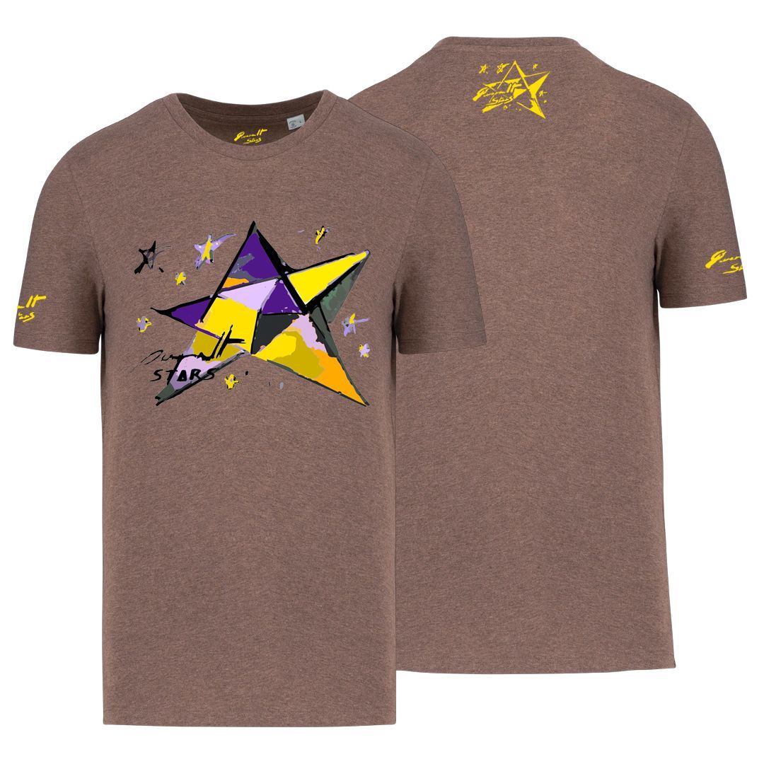 Camiseta marrón estrella lila amarilla
