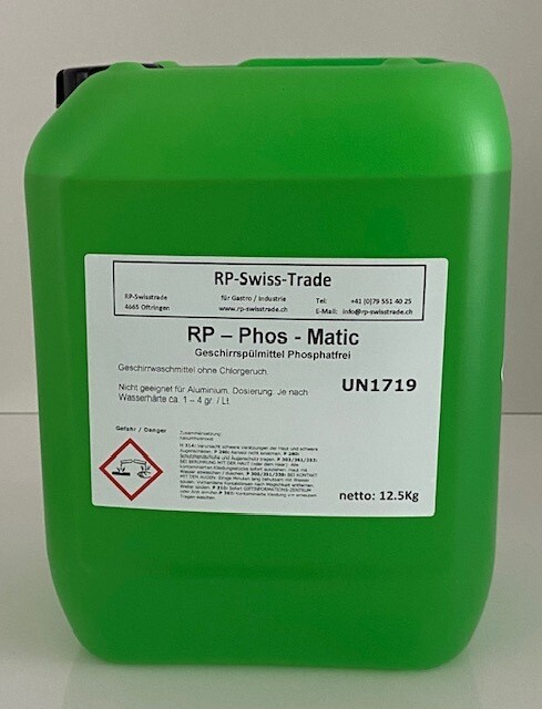 RP-Phos-Matic Geschirrspülmittel                                Phosphatfrei  ohne Chlor                                                       Kanister 12.5 kg  Preis / kg CHF 4.90