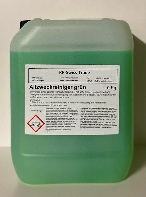 RP-Grün Allzweckreiniger-  Handabwaschmittel                                               Kanister 25 Kg   Preis / kg  CHF 4.80