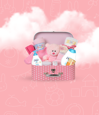 Luxe Box Baby Keepsafe Box Gift Set - Pink Hamper Box with Newborn Essentials Keepsake Suitcase