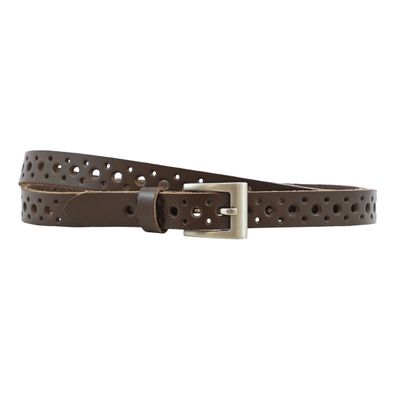 Narrow Women's Belt with Pattern - Brown