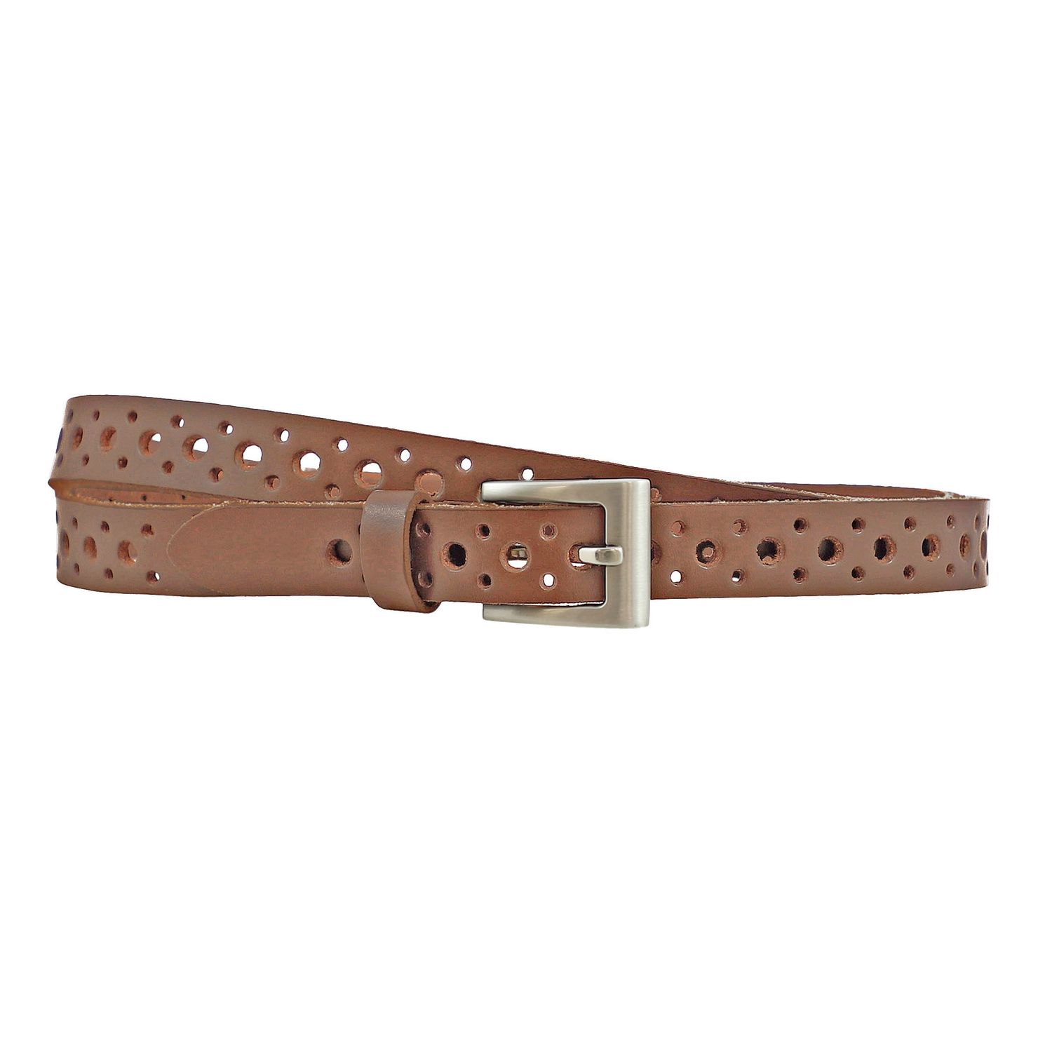 Narrow Women's Belt with Pattern - Cognac