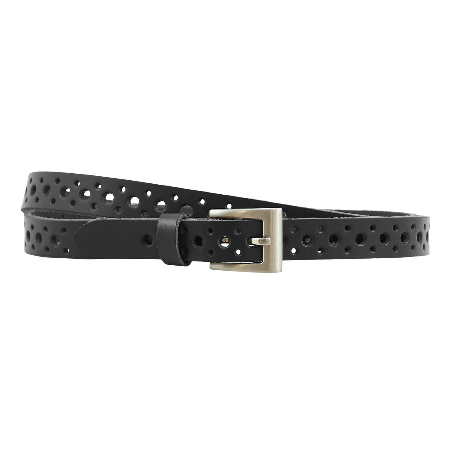 Narrow Women's Belt with Pattern - Black