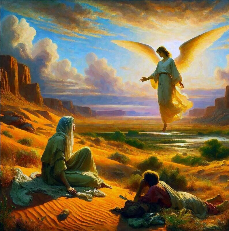 "Hagar and Ishmael Blessed by the Angel of the Lord"