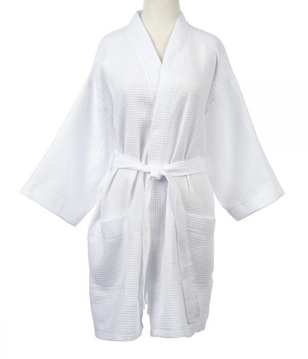 Short Waffle Weave Robe, Color: White, Size: OS