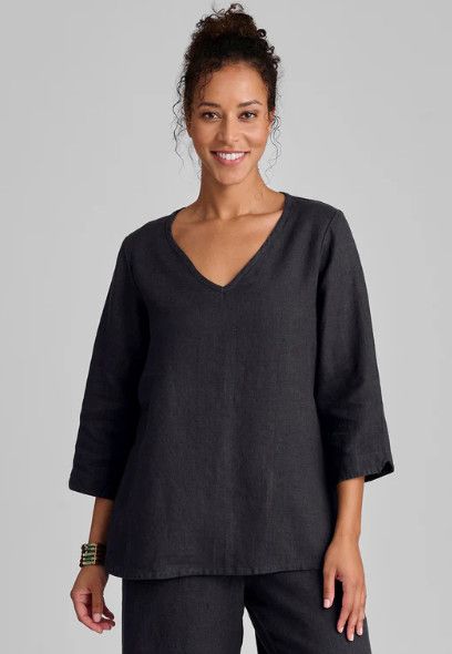 Flax Linen V Pullover, Color: Nine Iron, Size: S