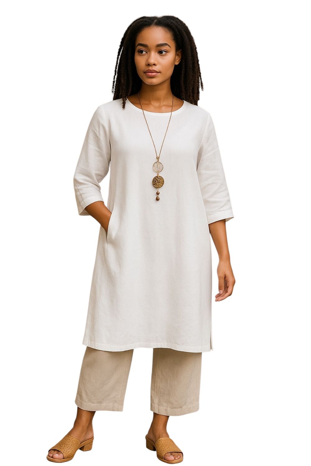 Flax Happy Gathers Dress 2 Colors, Size: S, Color: White