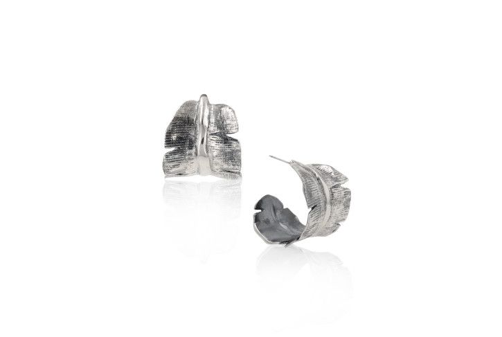 Banana Leaf Earhoops, Metal: Sterling