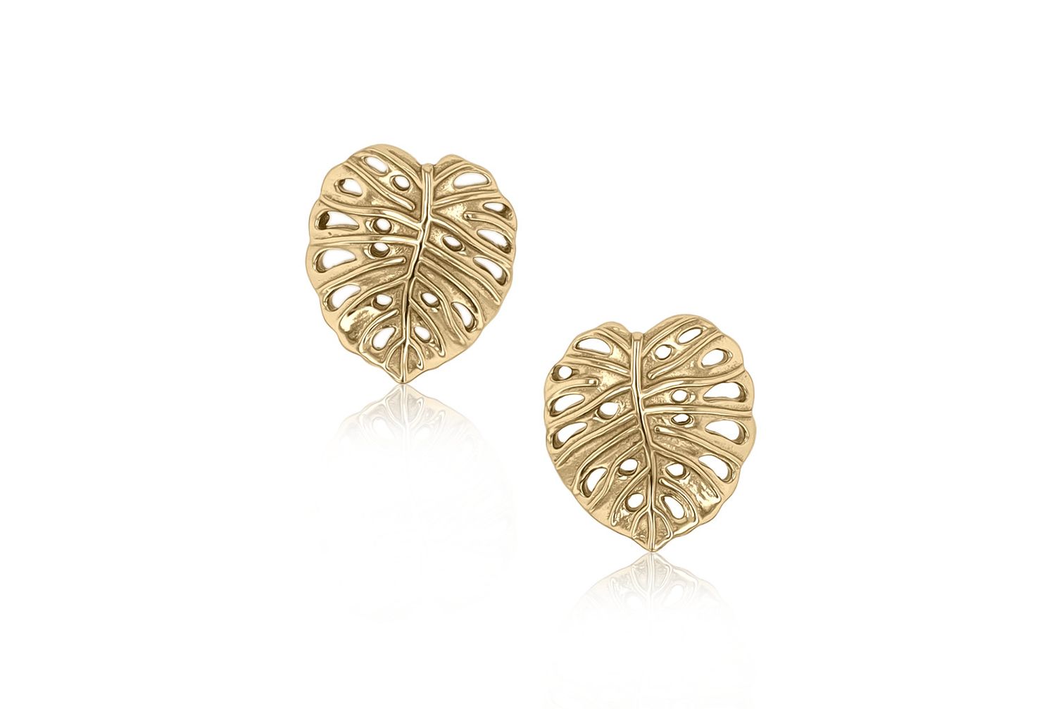 Monstera Earrings, Metal: Bronze