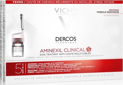 Vichy Dercos Aminexil Clinical 5 Women 21 Ampoules x6ml فيشي ديركوس أمينيكسيل كلينيكال 5 للنساء 21 أمبولة × 6 مل