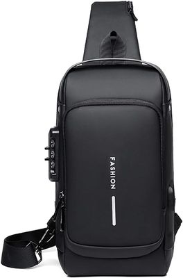 Brusttasche Sling Bag Geschäft Schultertasche mit USB-Ladeanschluss Passwortschutz Crossbody Bag Umhängetasche Wasserdicht für Reisen Wandern mehrere Taschen Sling Daypacks