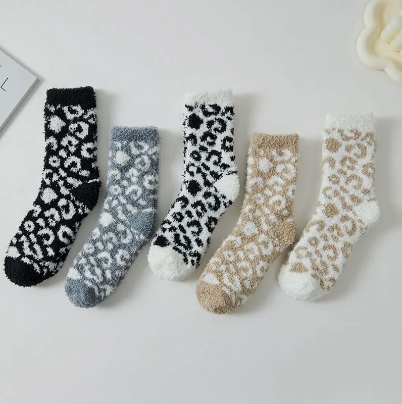 Fuzzy Leopard Socks Assorted Colors