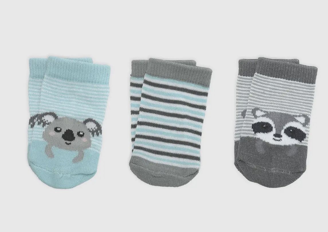 3 Pk Animal Face Socks