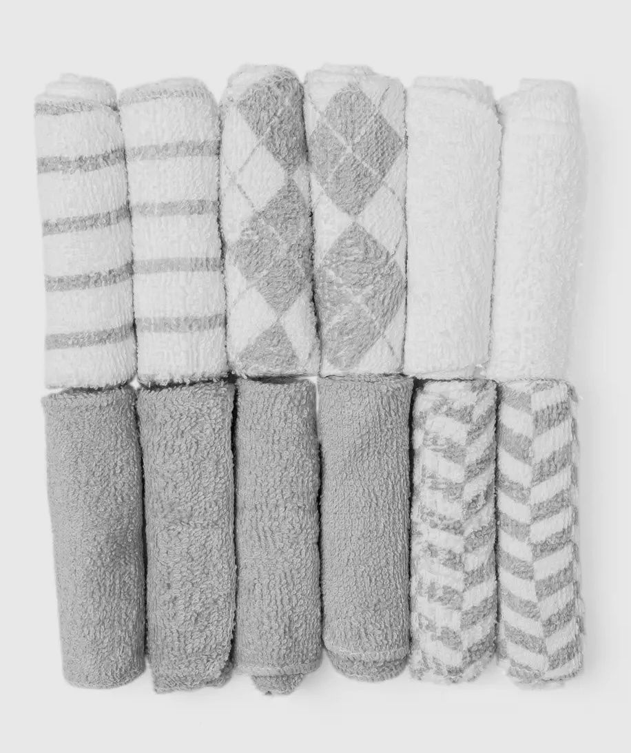 12 Pk Washcloth Grey