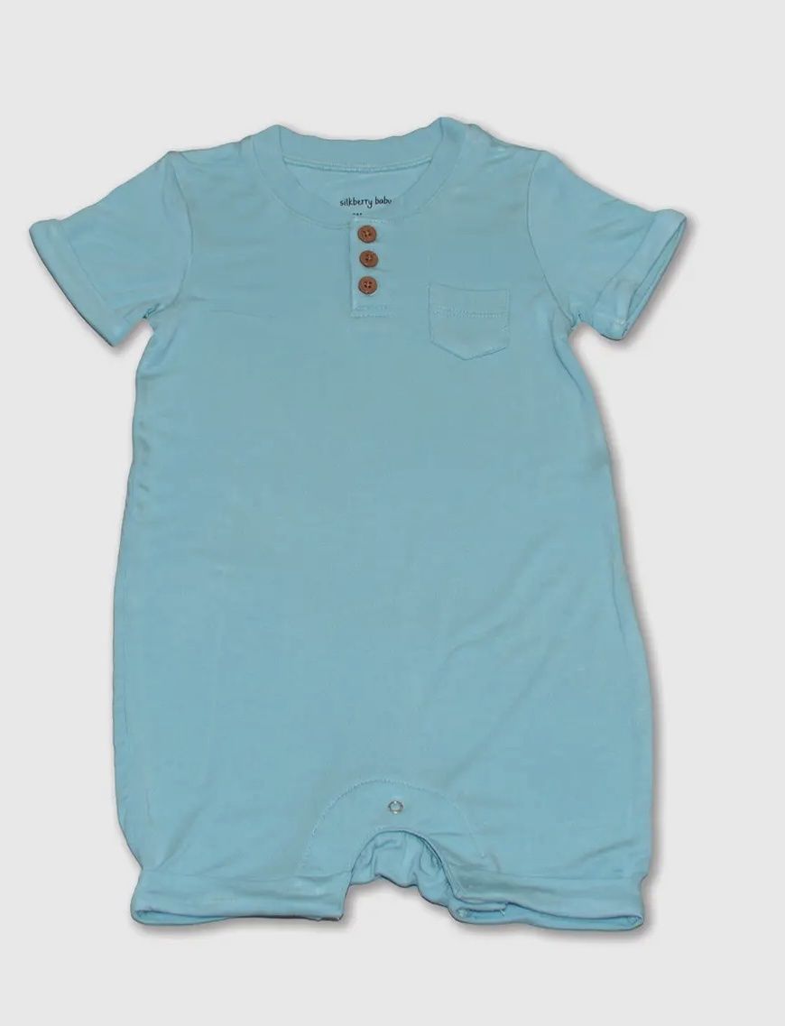 Aqua SS Romper With Buttons