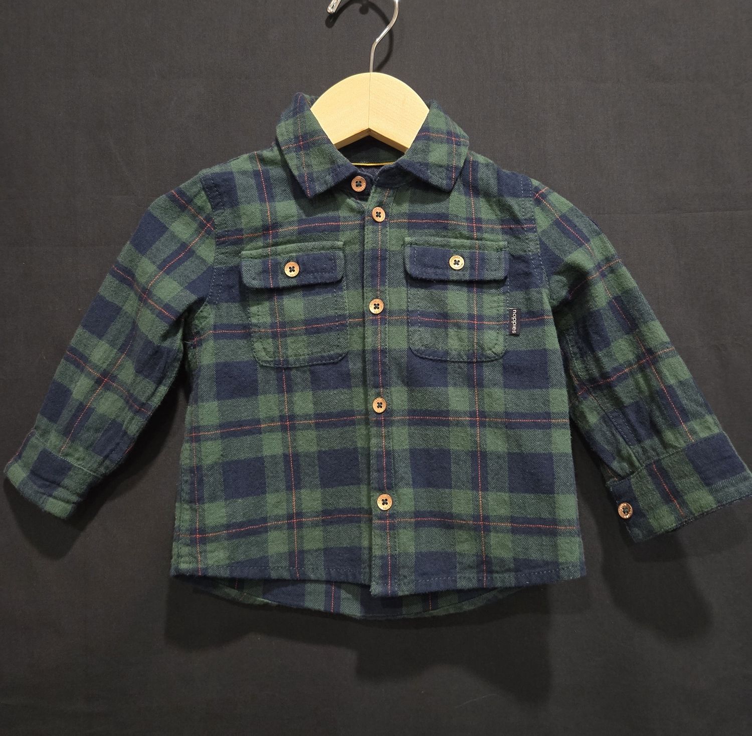6-9m Noppies Green Plaid Long Sleeve