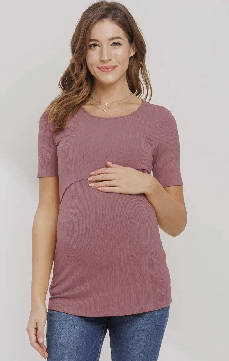 Dark Rose Double Layer Nursing SS Top