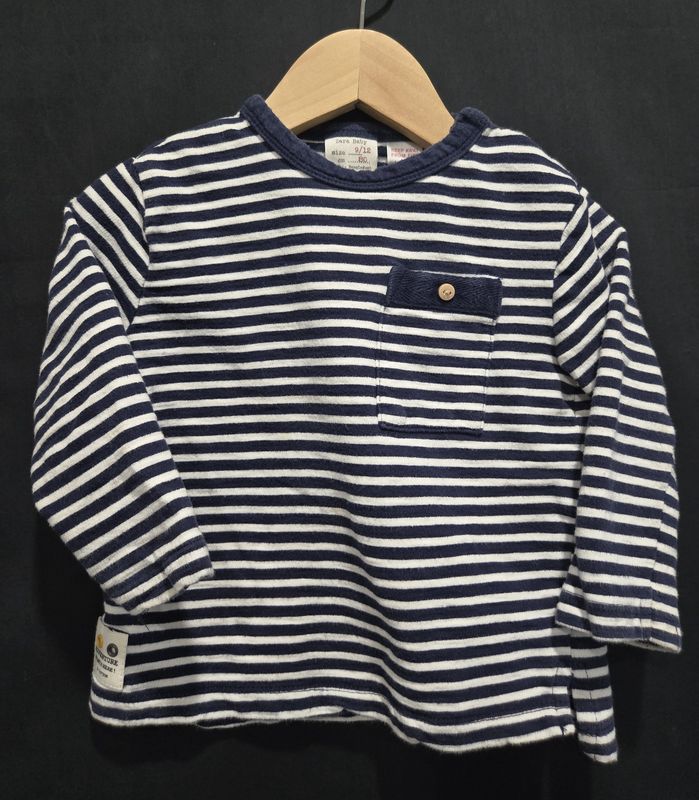 9-12m Zara Navy Striped Long Sleeve