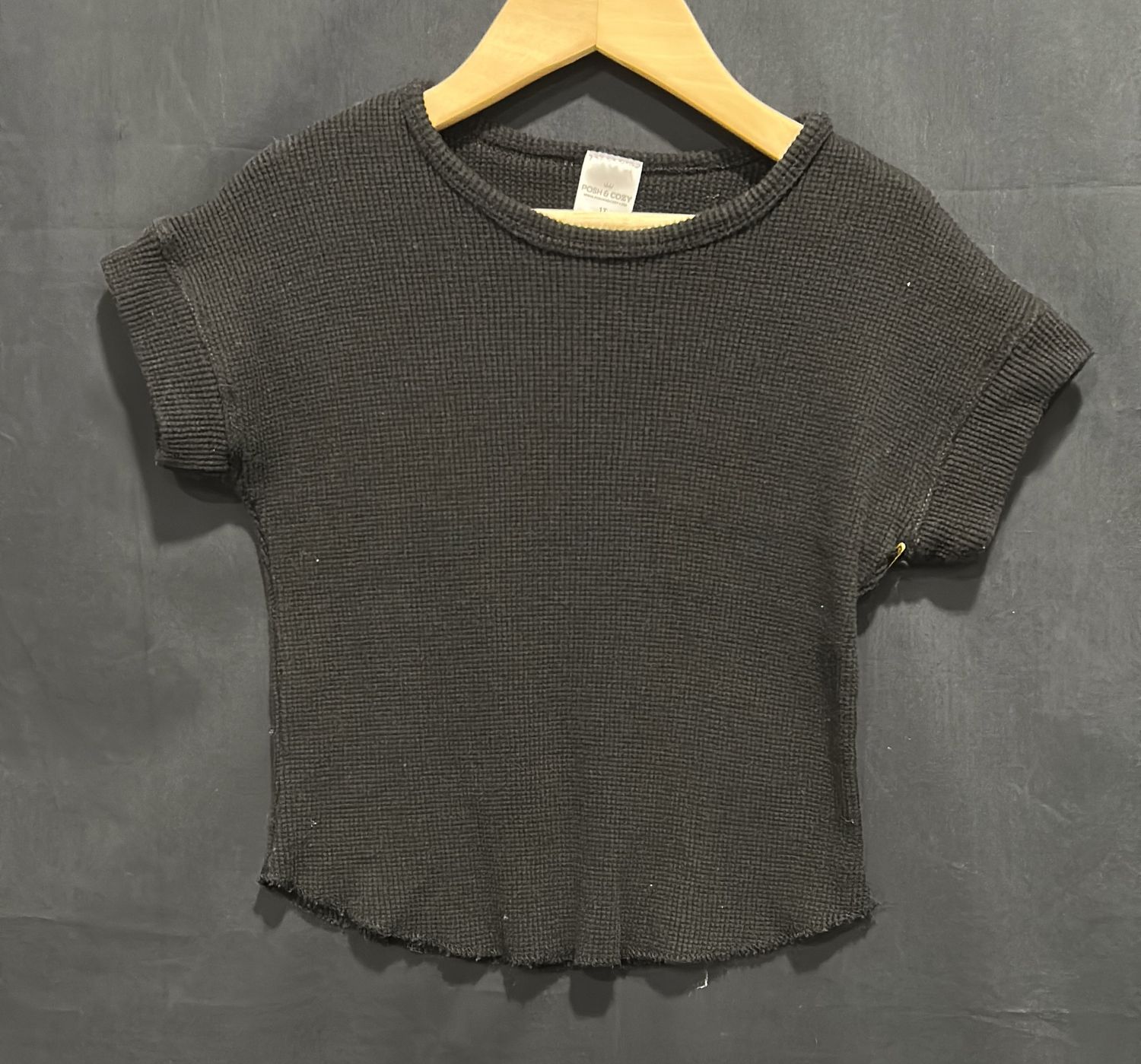 1T Posh &amp; Cozy Black Waffle Shirt