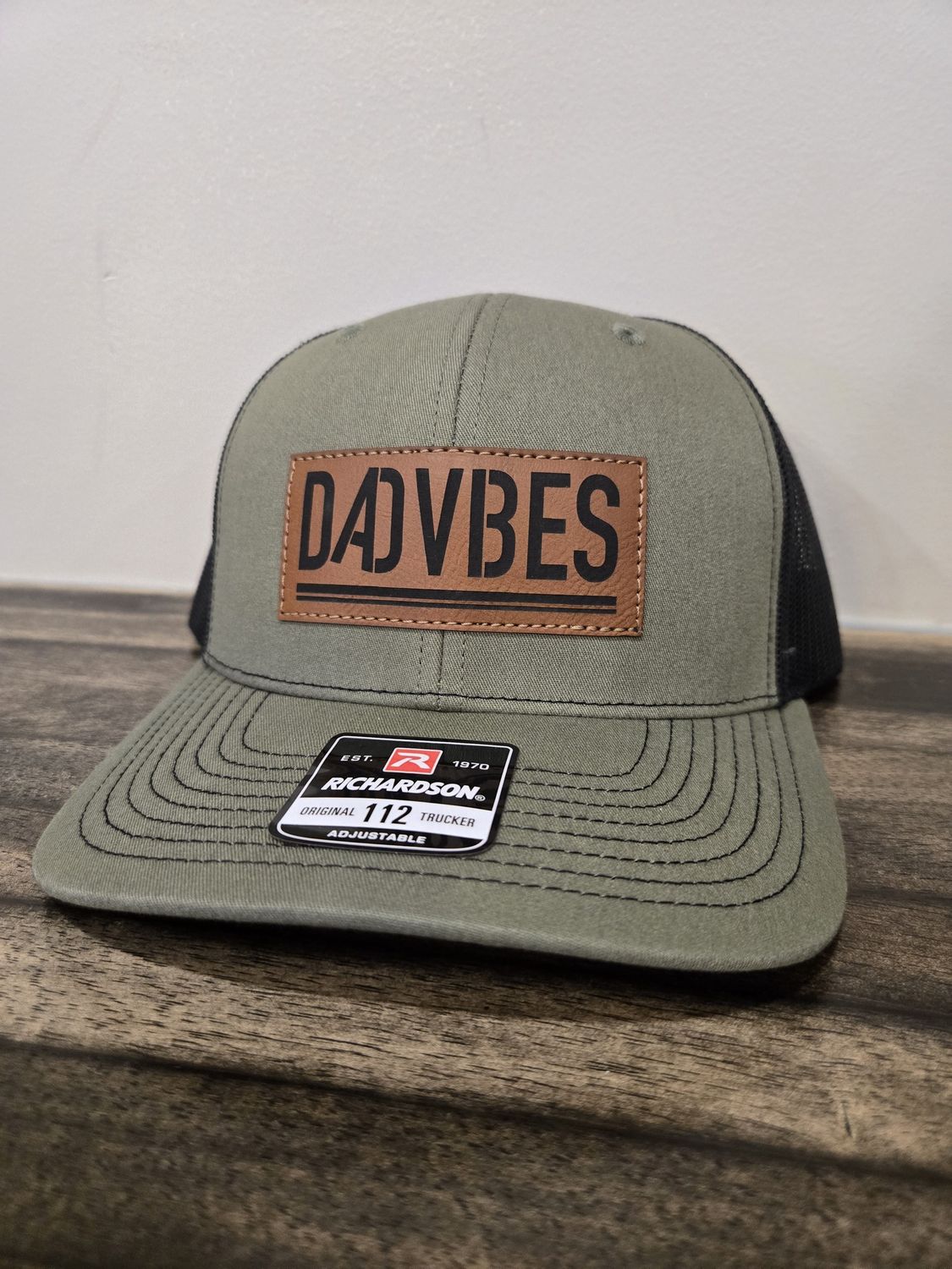 Dad Vibes Leather Patch Hat, Colour: Curved Sage
