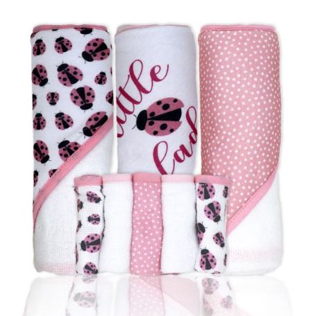 8 Pc Hooded Towel Set, Colour: Pink