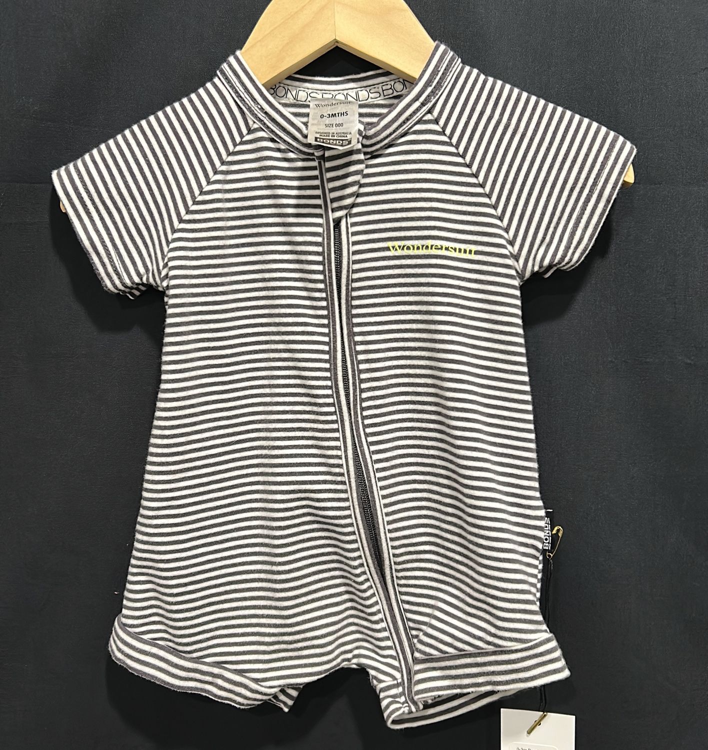 0-3m Bonds Grey Striped Shortie Romper