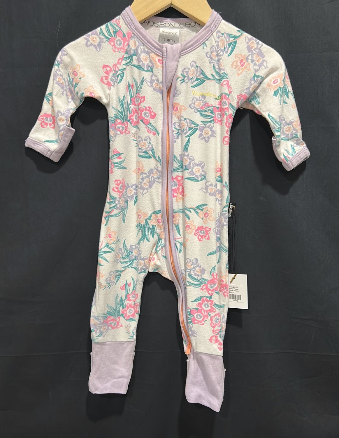 0-3m Bonds White Purple Floral Sleeper