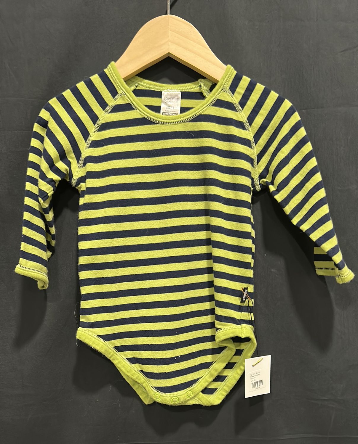 12-18m Bonds Green Striped Onesie