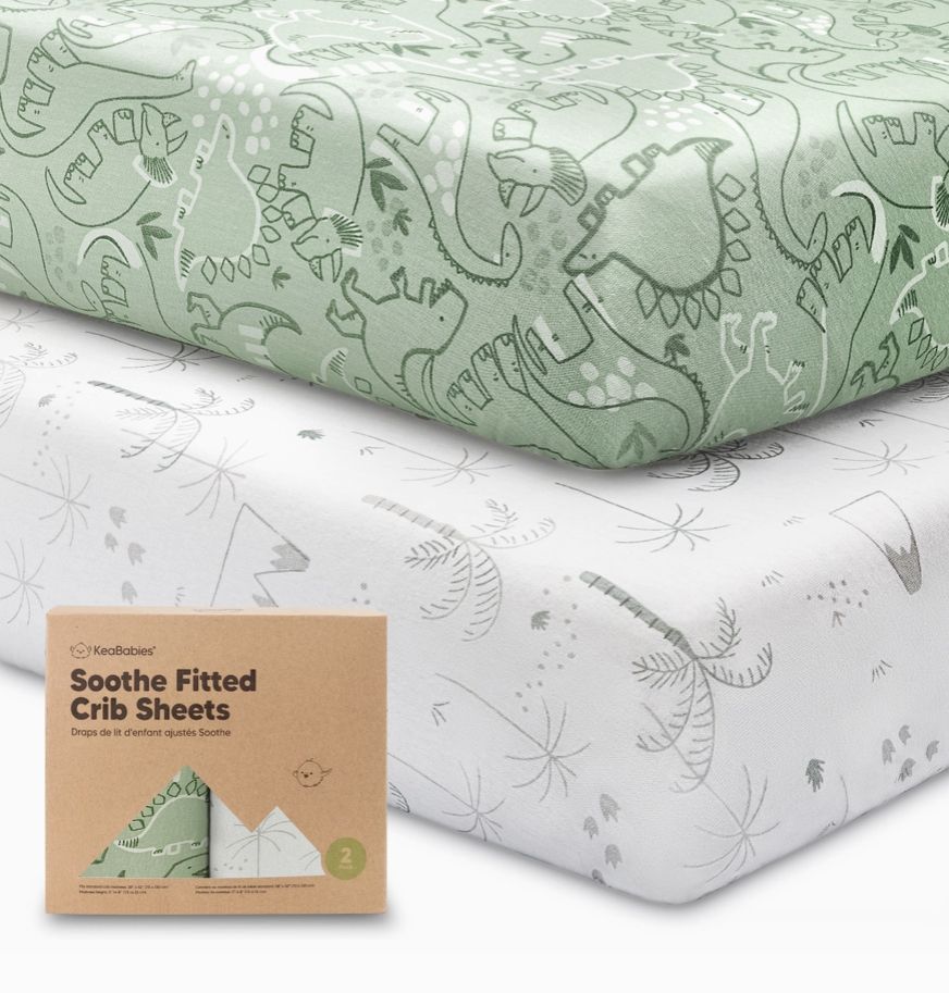 2 Pack Organic Cotton Crib Sheets, Colour: DinoDood