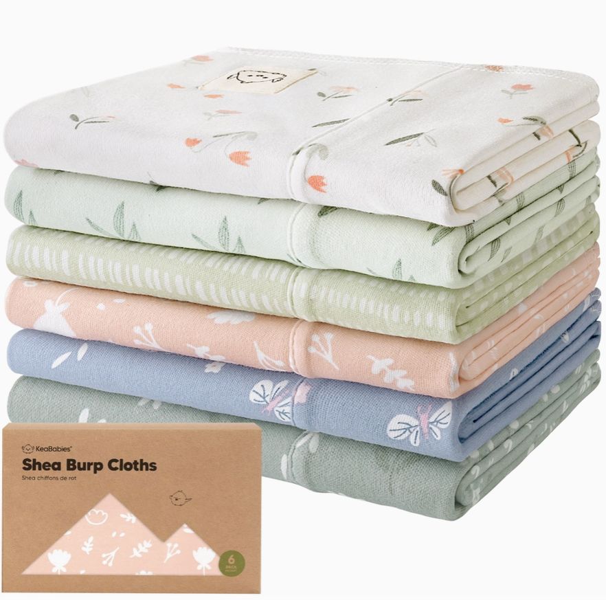 6 Pack Shea Burp Cloths, Colour: Fleur