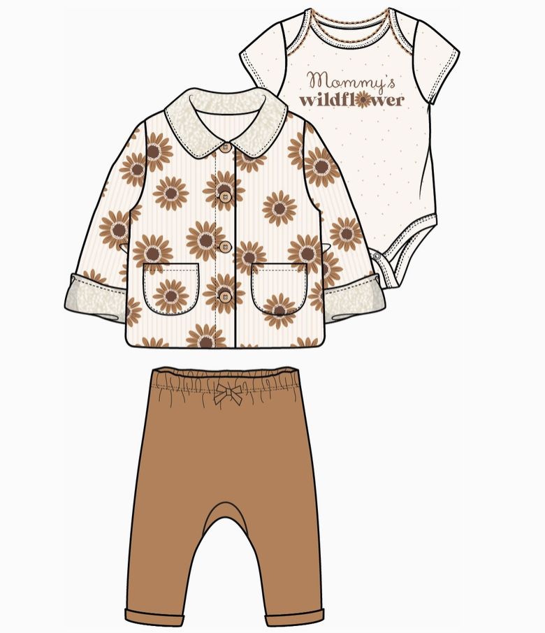 Brown Wildflower 3Pc Set