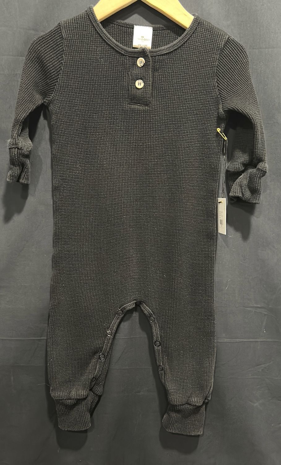 9-12m Posh &amp; Cozy Black Waffle Romper