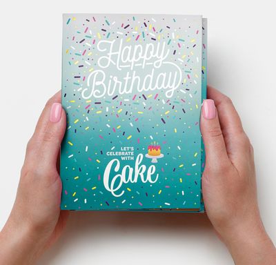 Teal Happy Birthday Cake Card