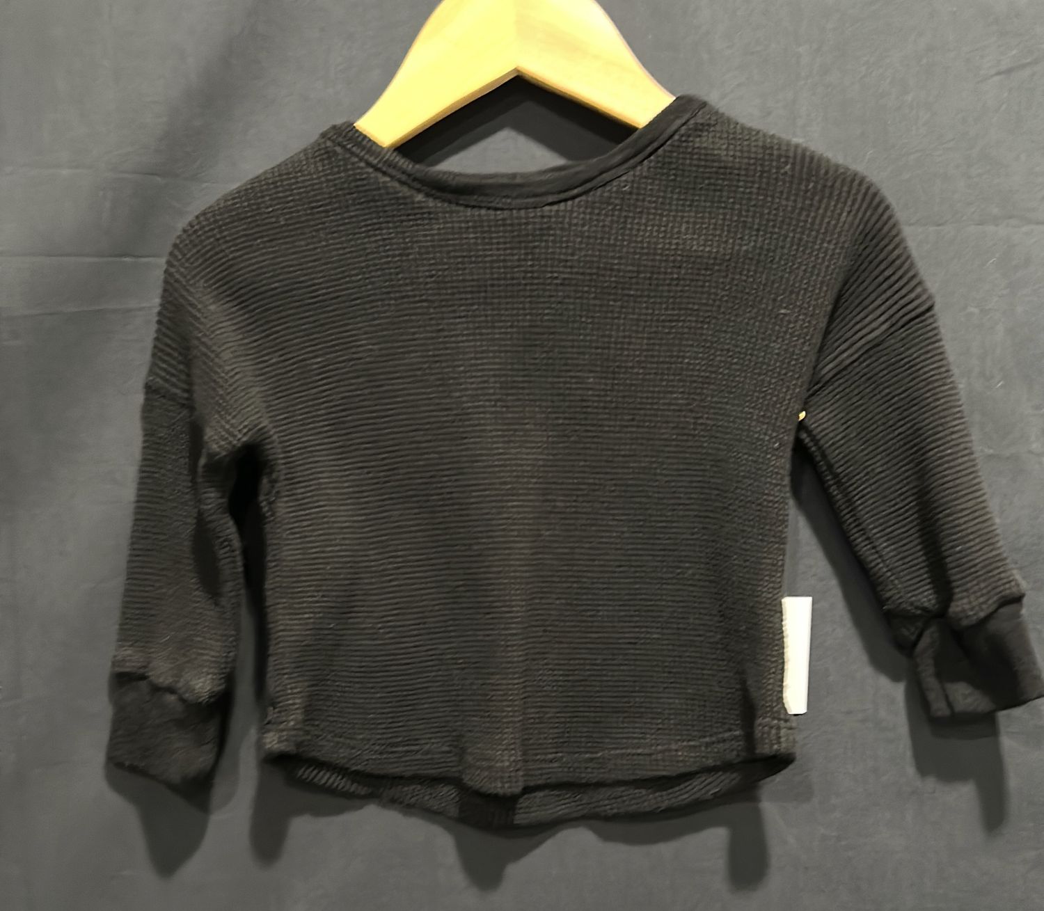 NB-6m Posh &amp; Cozy Black Waffle Long Sleeve