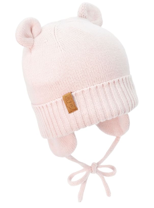 Bear Knit Hat, Colour: Light Pink, Size: S