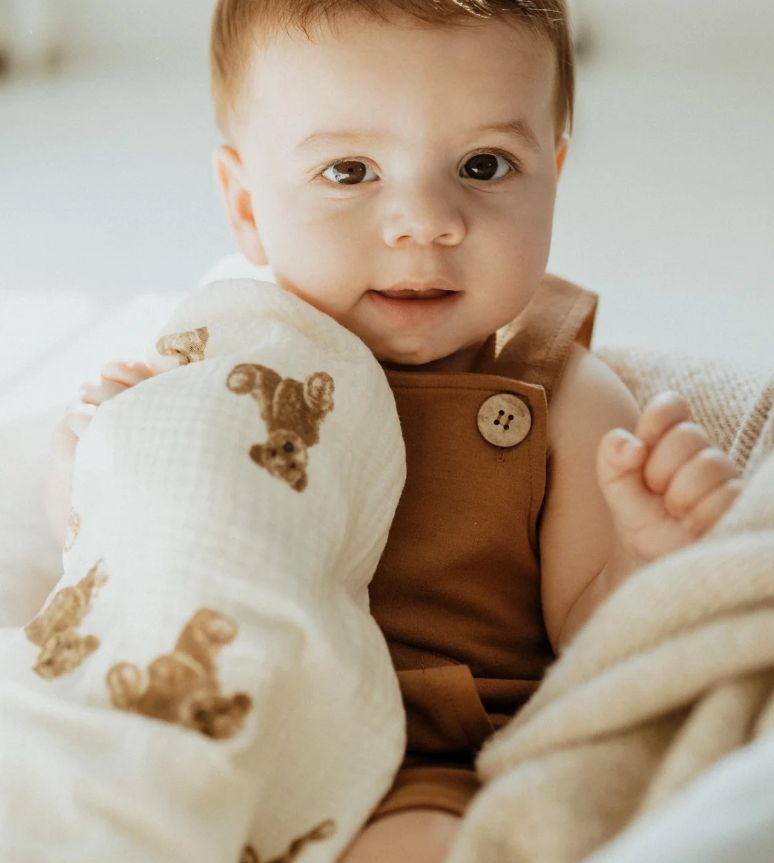 Organic Cotton Muslin Swaddle Teddy Bear