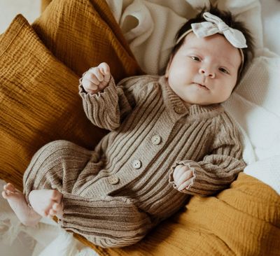 Heather Brown Knit Romper 0-3m
