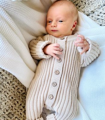 Honey Oat Knit Romper 0-3m