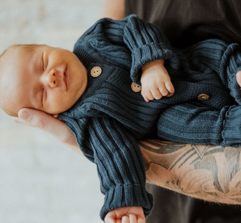 Navy Knit Romper 0-3m