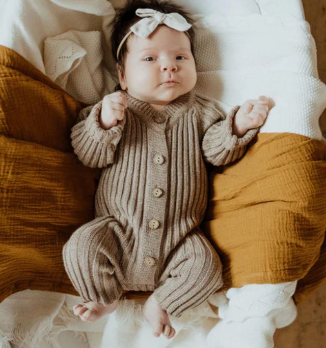 Heather Brown Knit Romper 0-3m