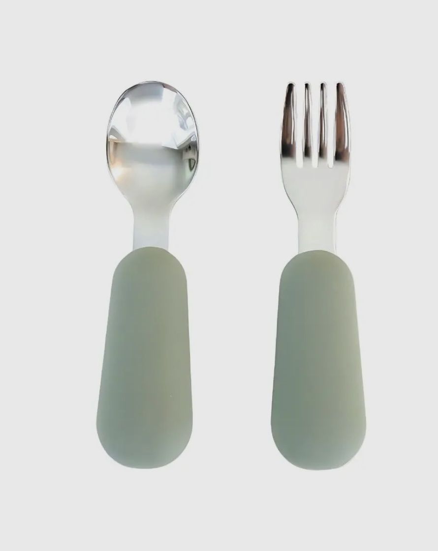Stainless Steel Fork &amp; Spoon, Colour: Sage