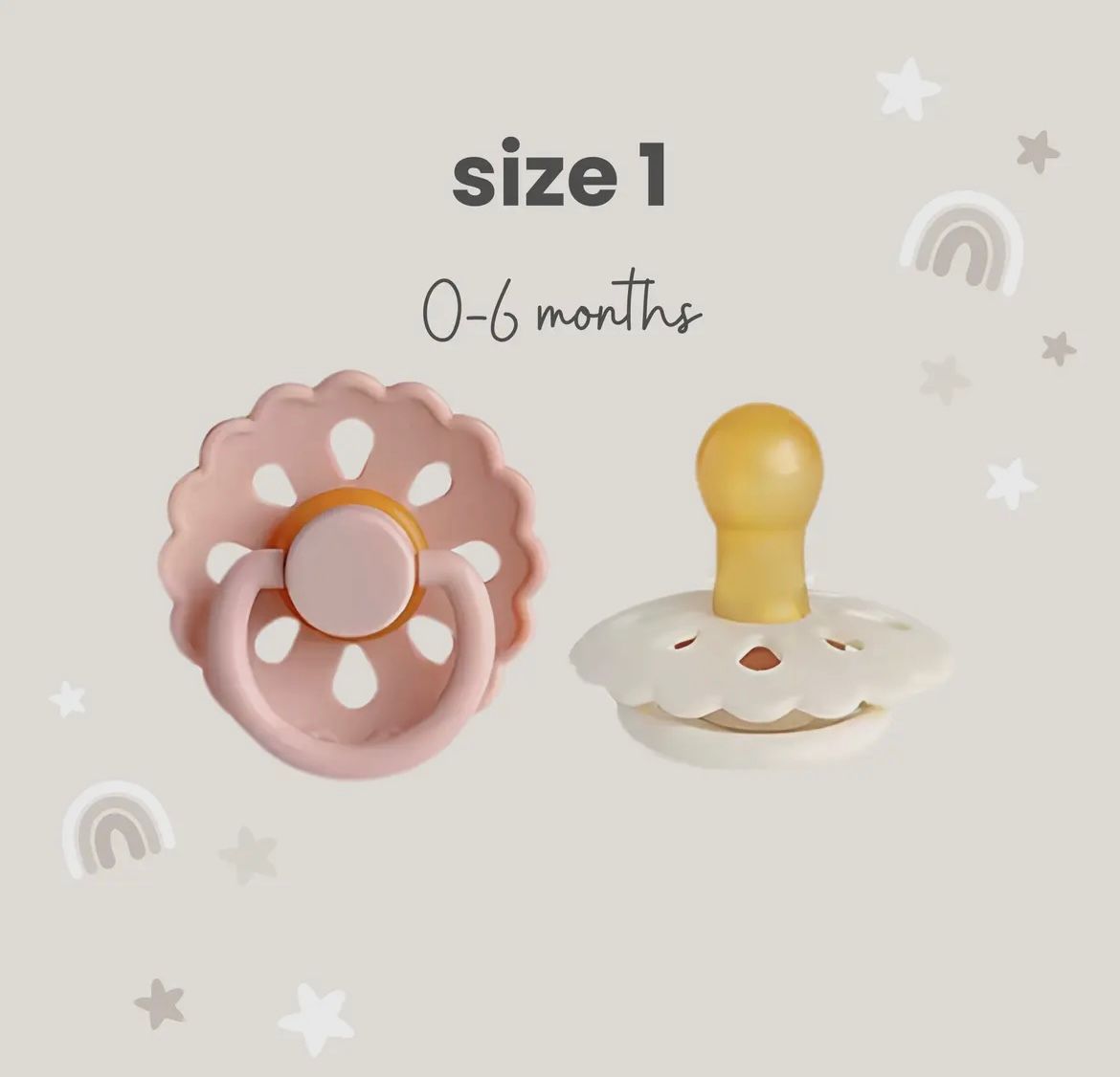 Natural Latex Pacifiers, Colour: Blush &amp; Cream, Size: 0-6m