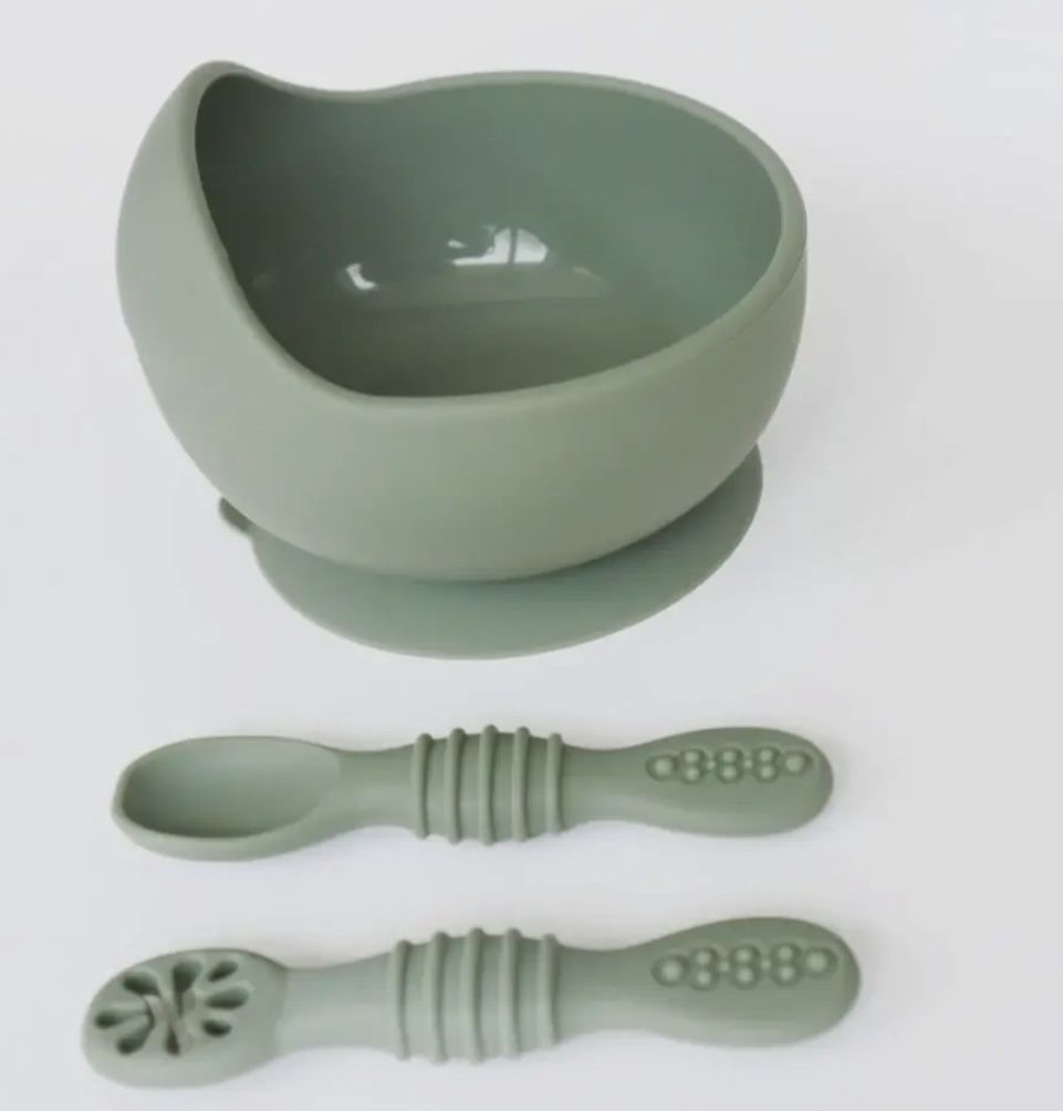 Bowl &amp; Training Spoons Set, Colour: Sage